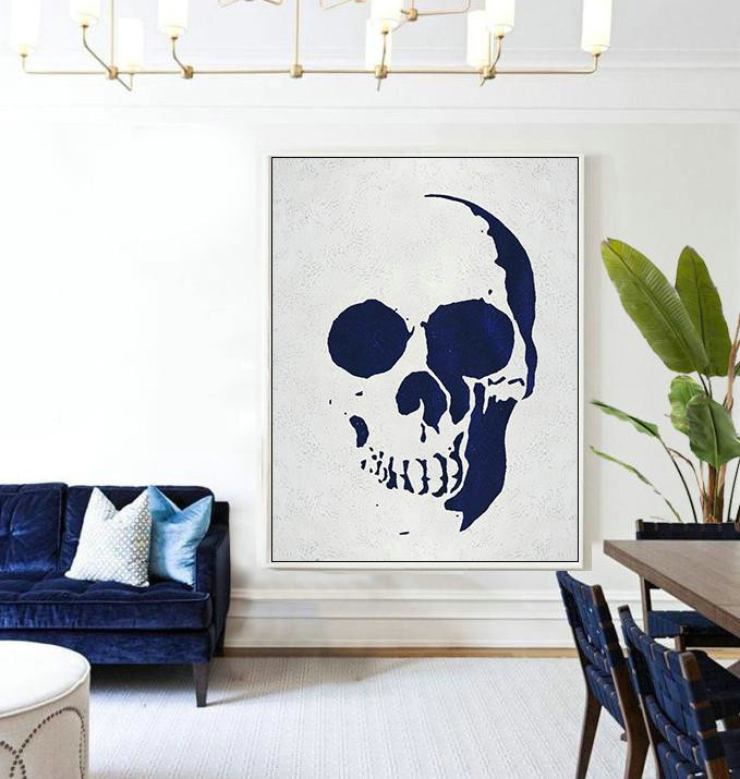 Hand Painted Extra Large Abstract Painting,Buy Hand Painted Navy Blue Abstract Painting Skull Art Online,Canvas Wall Art #E5Z9